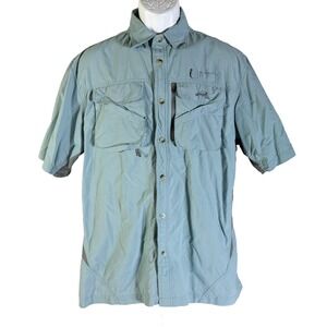 NATURAL GEAR Men's Short Sleeve Button Down Vented Fishing Shirt Blue Medium